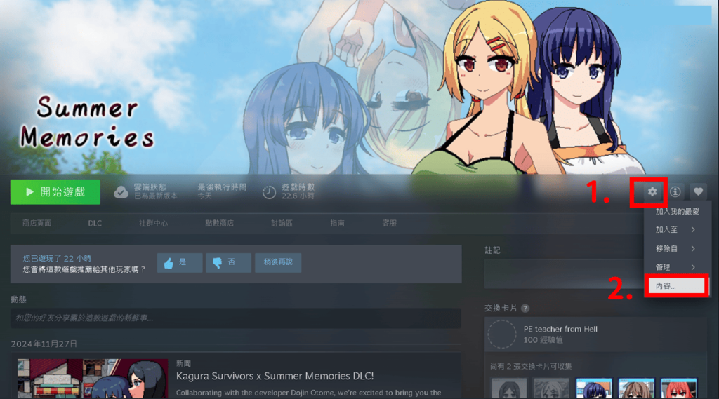 开启 Steam 版《夏日狂想曲》的设定