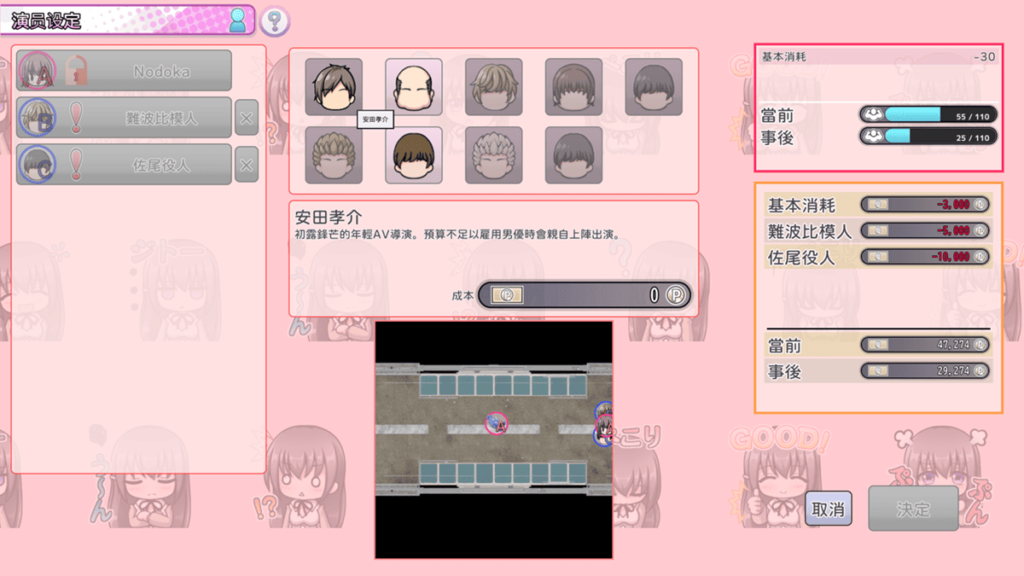 设定要上场的男优,每个男优的出场费用都不一样