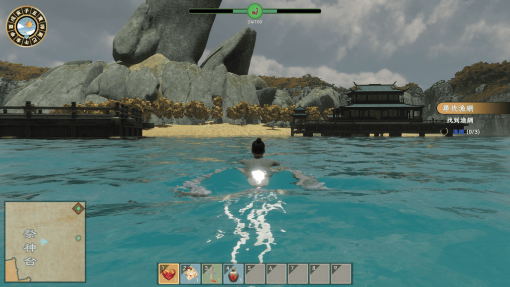 《极品采花郎》除了跳跃可以跨越地形高低差之外,也可以走水路游泳到达其他小岛