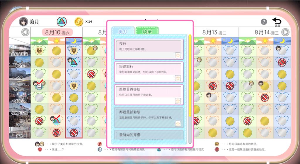 透过已经取得的应用程式,可以用不同的方式来改变女主角既有的行程