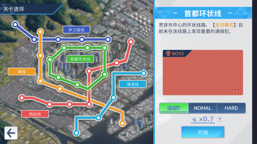 5 条电车线代表 5 个不同的关卡
