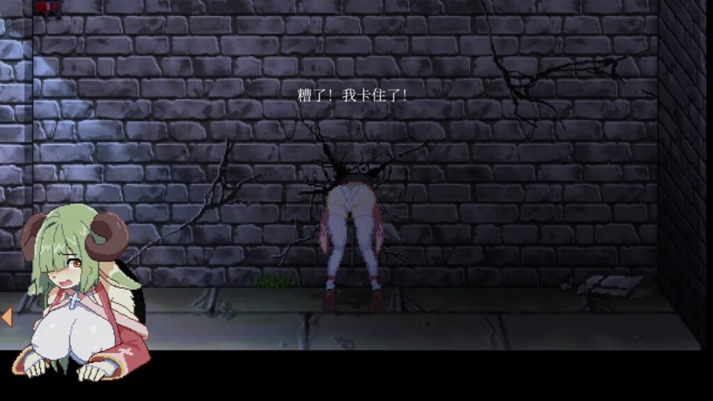试着穿越牆壁上的破洞,下场就是被卡住,之后会有路过的哥布林,各位绅士一定都想像到女主角的下场了