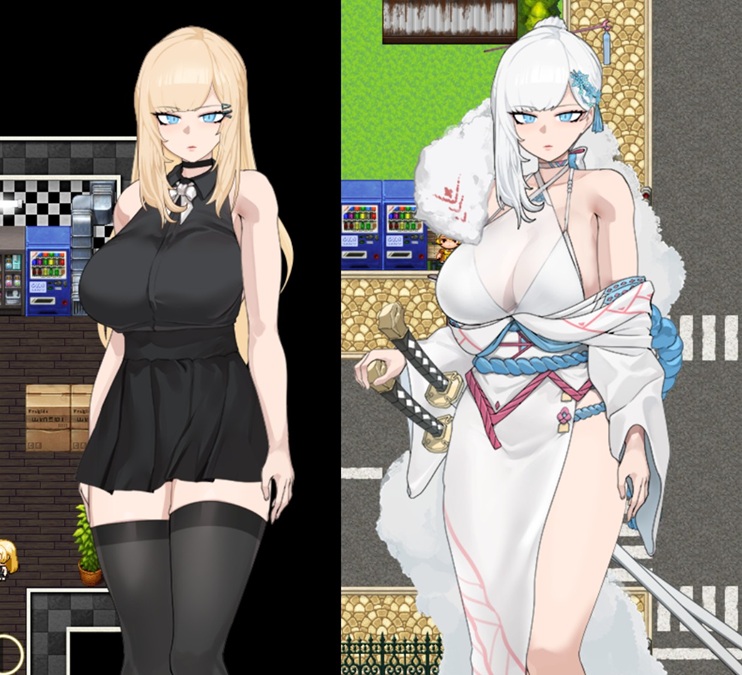 私服(左)、变身女英雄装(右)