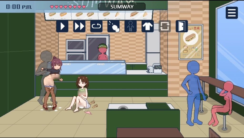 与桃子、佳乃在速食店的色色场景,可以在不离开场景的情况下,在 2 人间切换交流