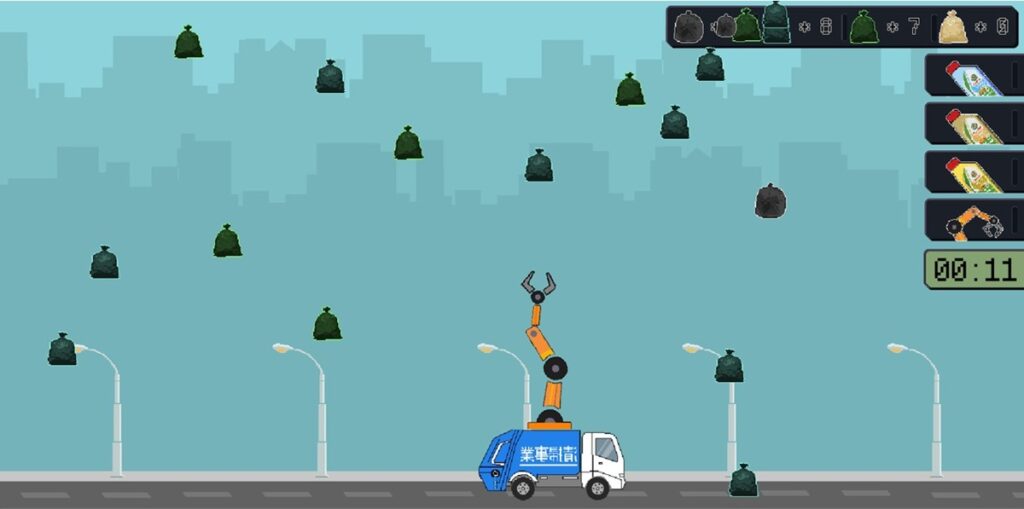 垃圾清运小游戏:在时间内左右移动垃圾车,捡取从天而捡的垃圾