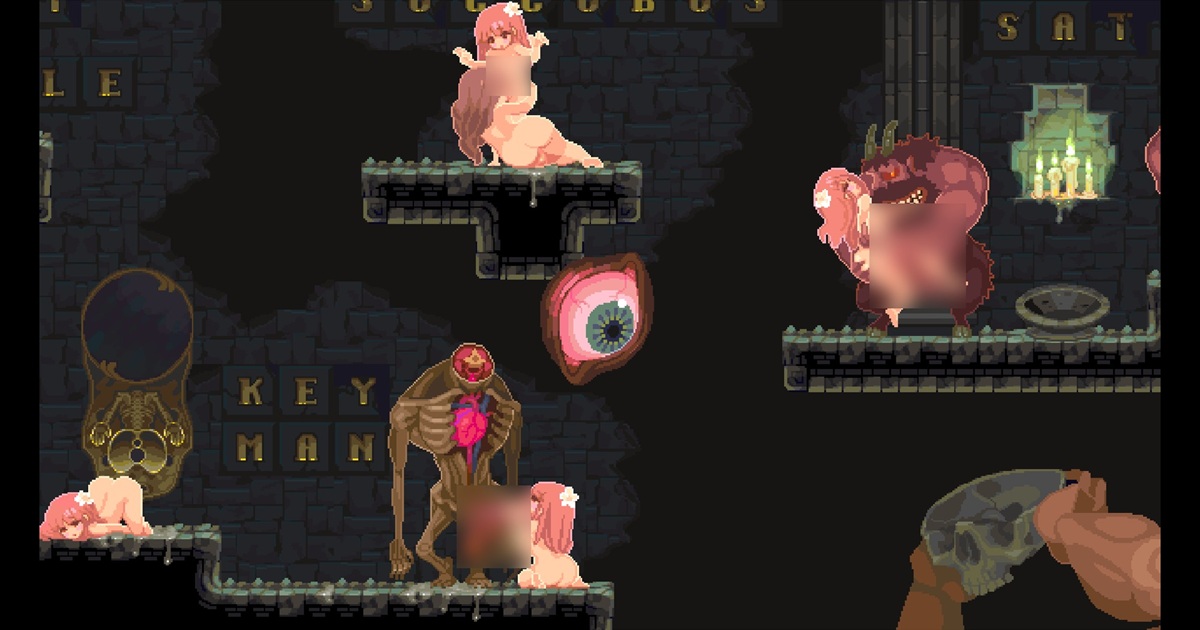 在 Gallery(画廊)模式下,玩家可以化身成图中的巨大眼睛,四处移动观看各种女主角的 H 场景