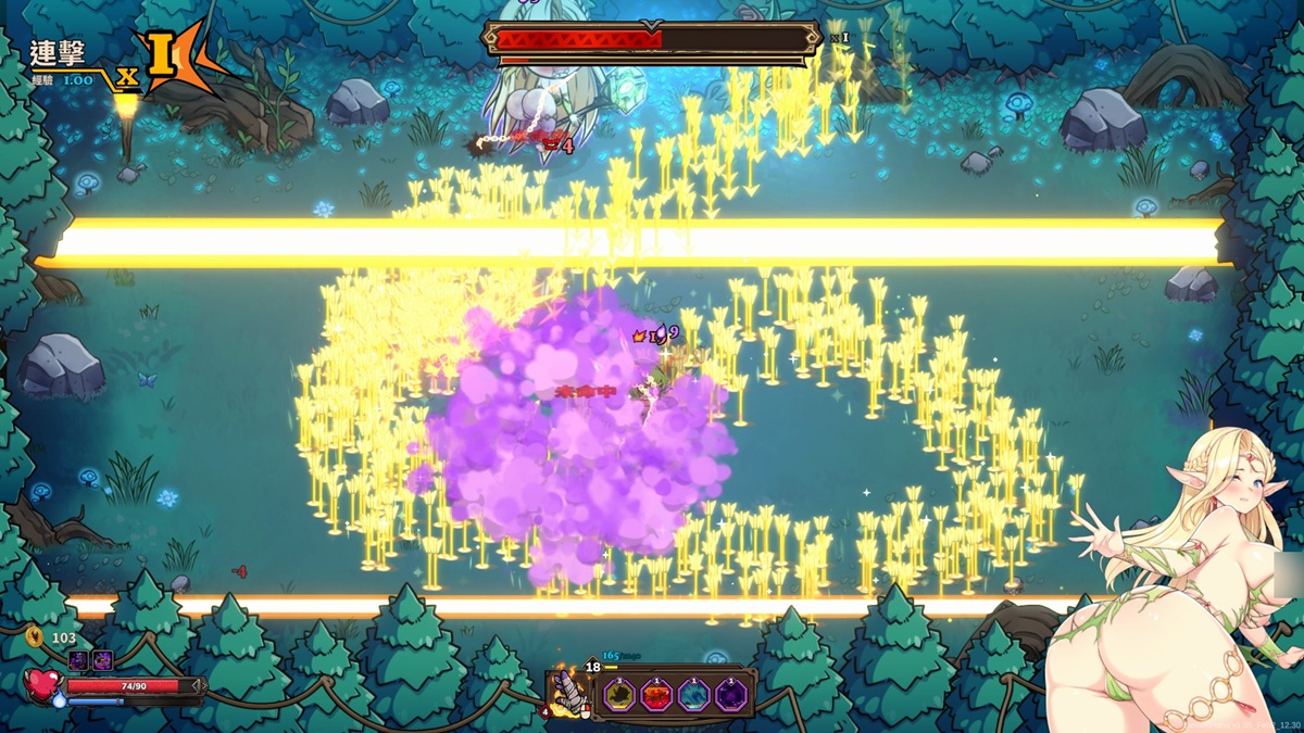 每个 BOSS 都有独特的弹幕攻击模式,削减她们的血量,还可以看到爆衣的状态