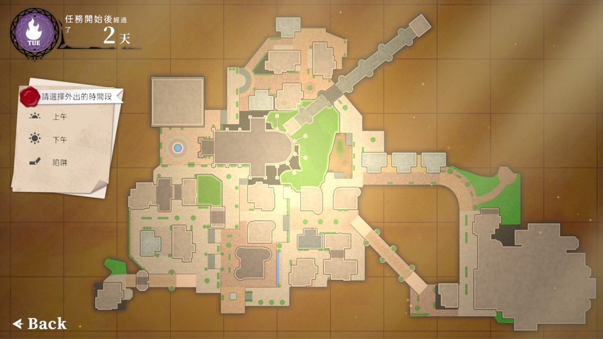 游戏中可探索城镇的平面图