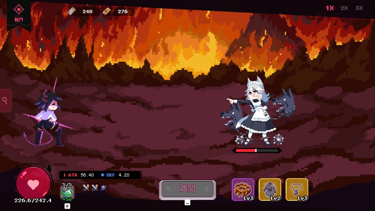 游戏中的战斗都是自动的,右上角可以调整自动战斗的速度,最高可以提整为 3 倍速