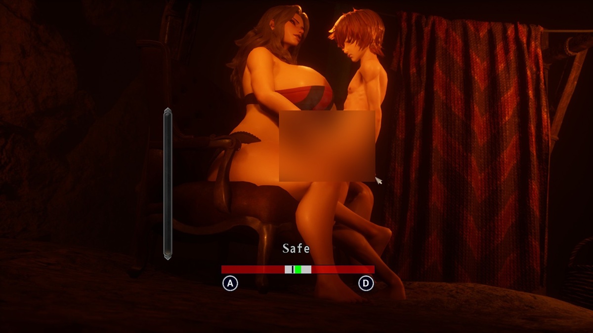 下方框内黑条会不断移动,需要操作方向保持在中间格内,小游戏失败将会射精,同时附加惩罚