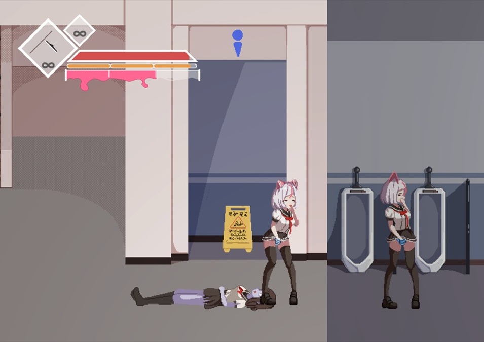 两种自慰动画,当最下方的进度条过半后,将会触发动作更加激烈的动画(不知道为什么自慰可以让体力值回复得更快)