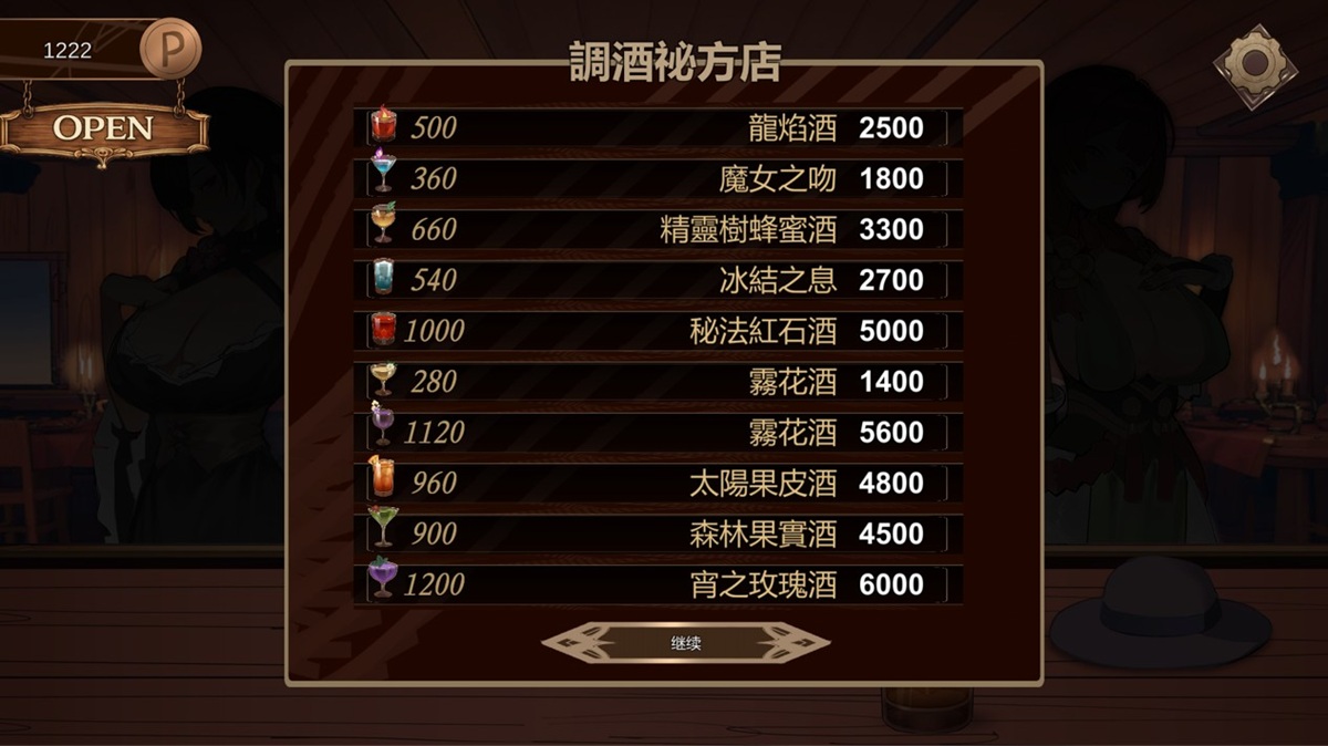 花钱可以解锁新的调酒,或是升级调酒等级,来提升售价