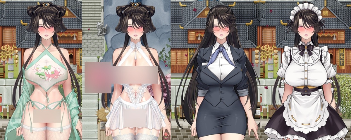 除了古代风格的服饰外也有现代风格服饰,其中左二为带有精液的立绘