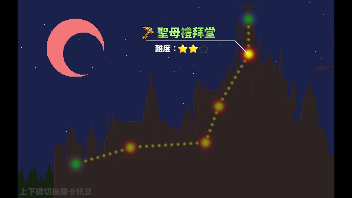 最上面的绿点为塔顶,关卡标示的难度只是参考用